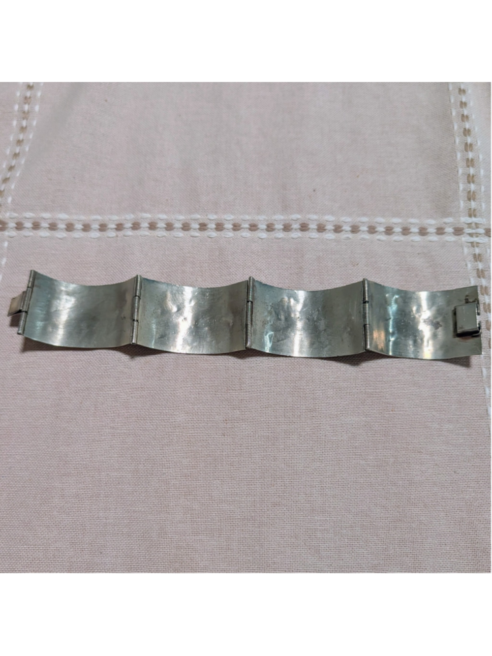 Vintage Taxco Mexico Abalone Shell Inlay Panel Bracelet Wide Statement Cuff MCM - Picture 8 of 9